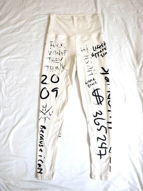 HTFU Original Analog Graphic Leggings - White with Black Script